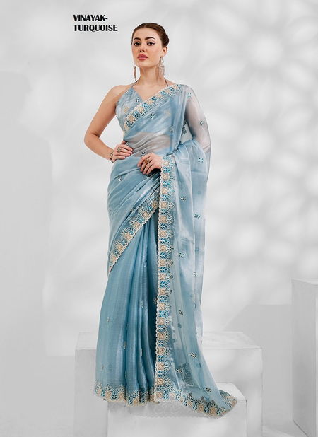  Vinayak Turquoise By Laxminam Chiffon Saree Wholesale Market in Surat Catalog