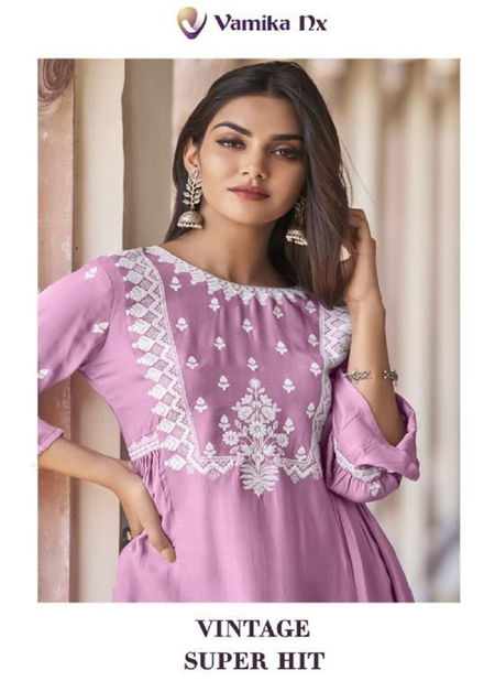 Vintage Super Hit By Vamika Rayon Embroidery Cord Set Kurti With Bottom Wholesale Online Catalog