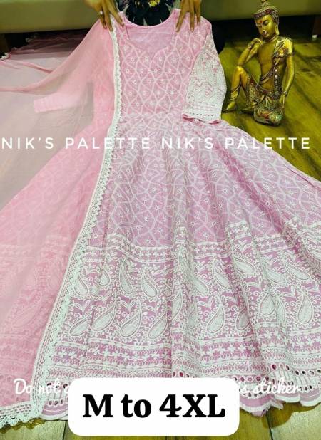 Virat Fashion Cotton Anarkali With Lakhnavi Work Gown With Dupatta Catalog