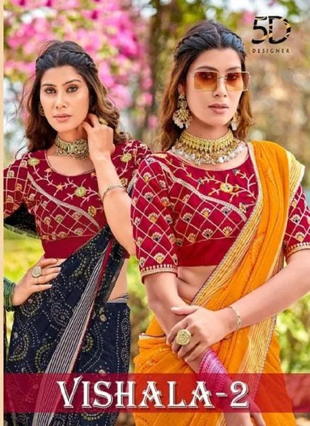 Vishala 2 By 5D Designer Viscose Border Chiffon Sarees Wholesale Market In Surat