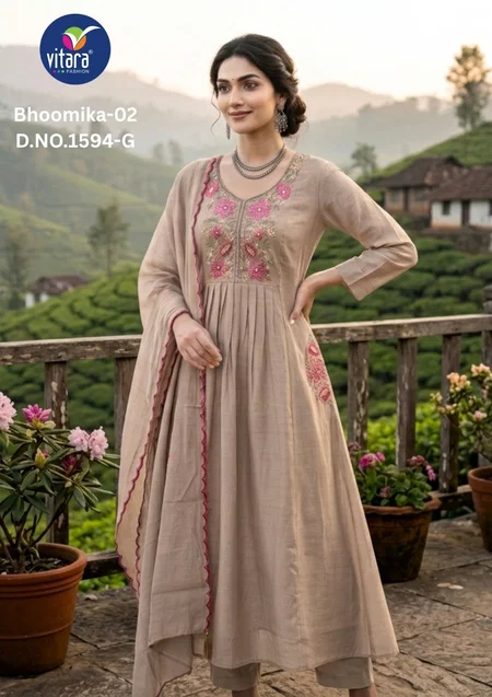 1594 E To H By Vitara Mul Chanderi Surat Size Combo Kurtis Set Wholesale Market