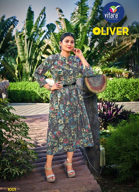 Vitara Oliver Rayon Rinkle Printed Party Wear Kurti Catalog
 Catalog