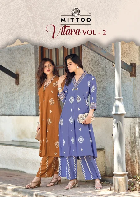 Vitara Vol 2 By Mittoo Rayon Printed Kurti With Bottom Dupatta
