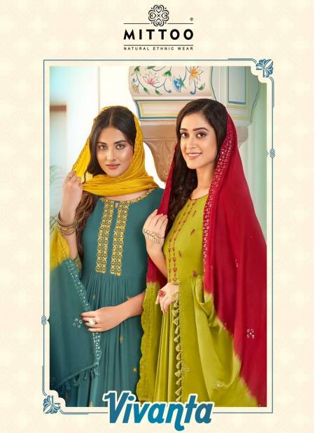 Vivanta By Mittoo Rayon Wrinkle Embroidery Kurti With Bottom Dupatta Wholesale Shop In Surat Catalog