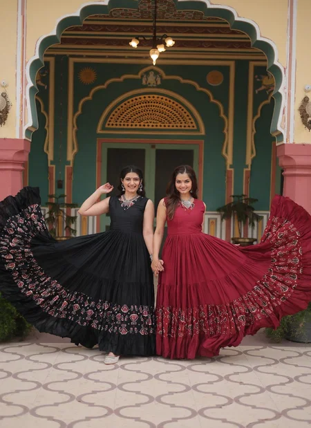 Vol 81 Designer Flair Long Rayon Printed Gown Wholesale Market IN Surat
