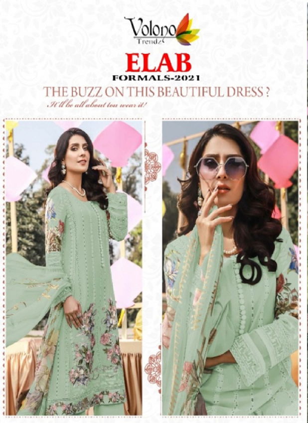 Volono Elab Formals 2021 Latest Fancy Designer Colors Luxury Embroidery Cambric Pakistani Salwar Suit Collection
