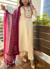 VT Designer Embroidery Khadi Cotton Kurti With Bottom Dupatta Wholesale Shop In Surat