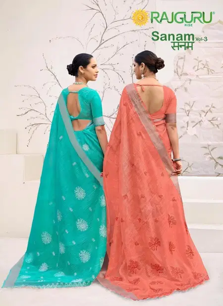 W Sanam By Rajguru Cotton With Embroidery Work Online Saree Wholesale
