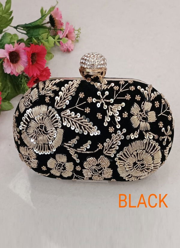 Wedding Wear Embroidered Oval Box Style Wholesale Clutches
