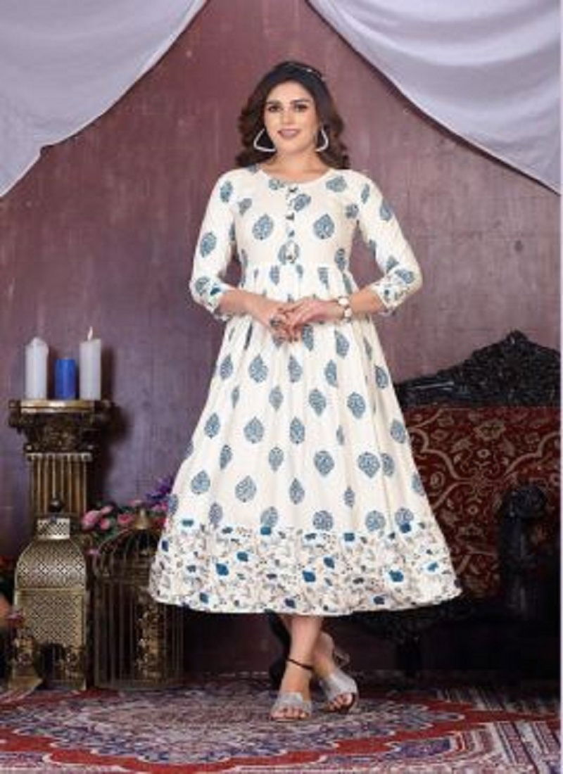 White Moon Designer Rayon Wholesale Anaraklai Kurti Collection 