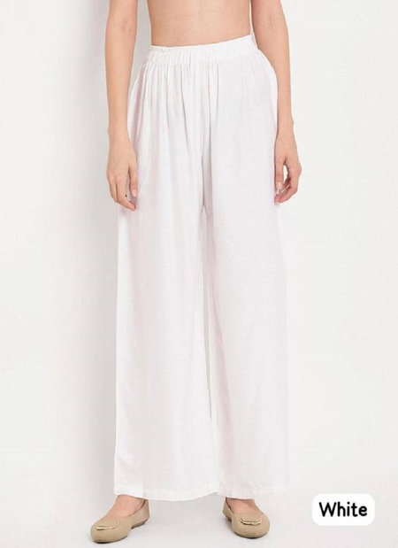 MB White Plain Daily Wear Rayon Palazzo Wholesale Price In Surat
