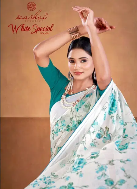 White Special Vol 5 By Kashvi Georgette Printed Sarees Suppliers In India Catalog