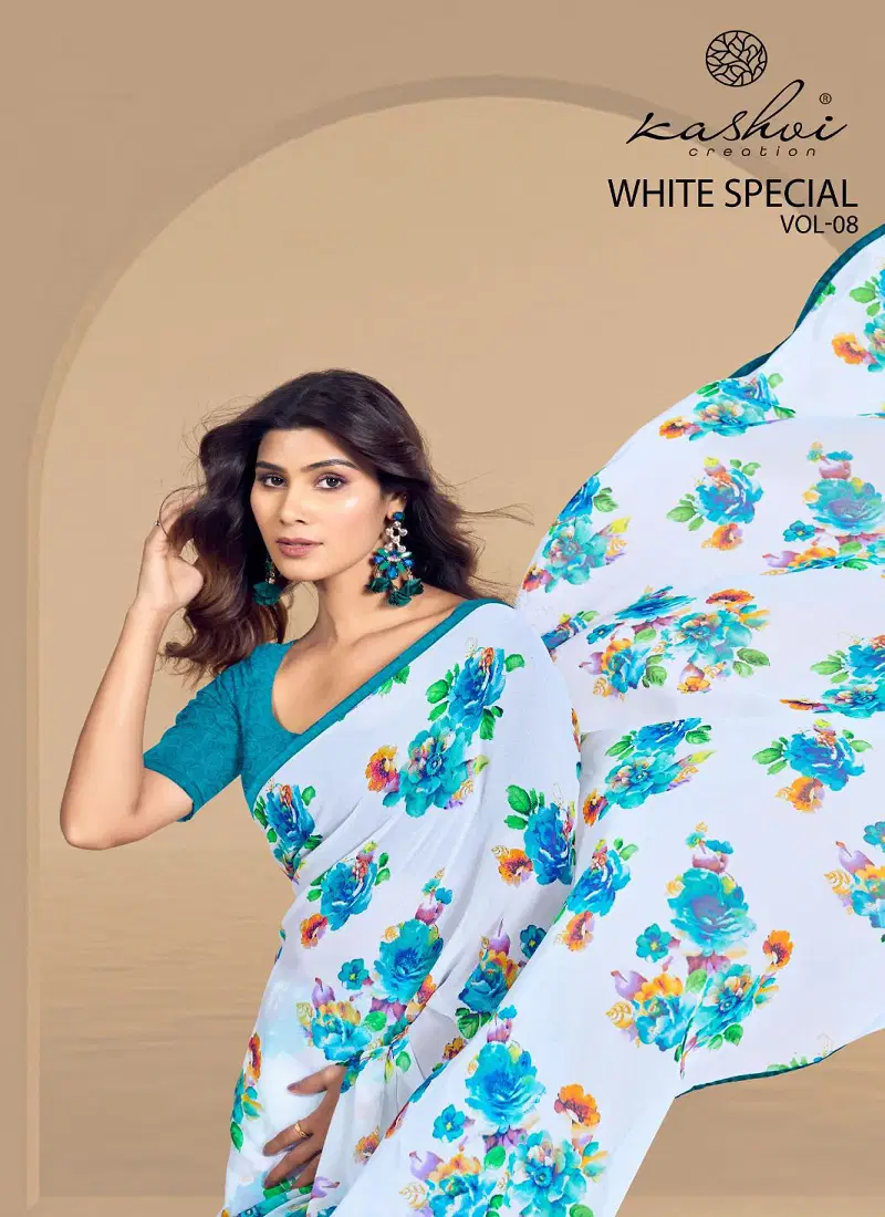 White Special Vol 8 By Kashvi Weightless Sarees Wholesale Market In Surat Catalog