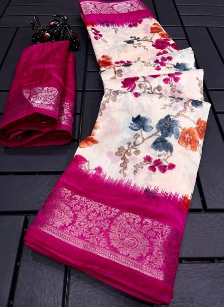 White Special Wow Soft Tussar Silk Printed Sarees Catalog