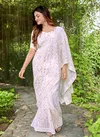White Tone Thread Embroidery Georgette Designer Sarees Wholesale Price In Surat