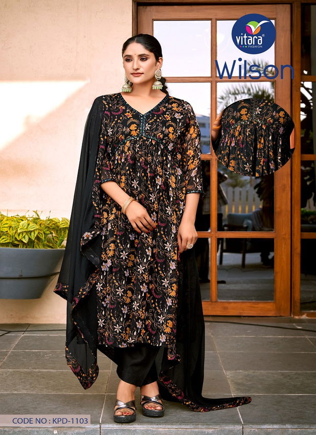 Wilson By Vitara Size Set Chiffon Printed Kurti With Bottom Dupatta Wholesale Suppliers In Mumbai
