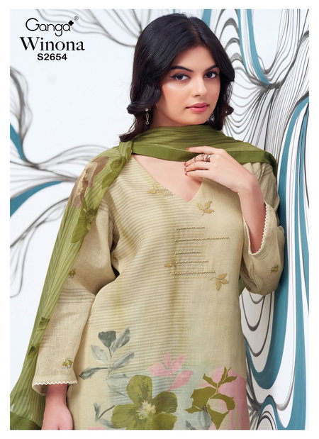 Winona 2654 By Ganga Pure Linen Printed Dress Material Wholesale Shop In Surat