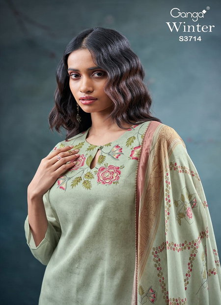 Winter 3714 By Ganga Cotton Satin Designer Salwar Suit Wholesalers In Surat