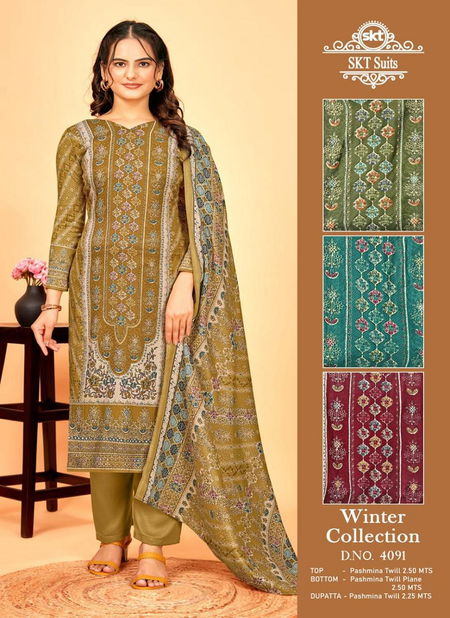 Winter Collection 4091 By Sk Pashmina Printed Dress Material Wholesalers In Delhi Catalog