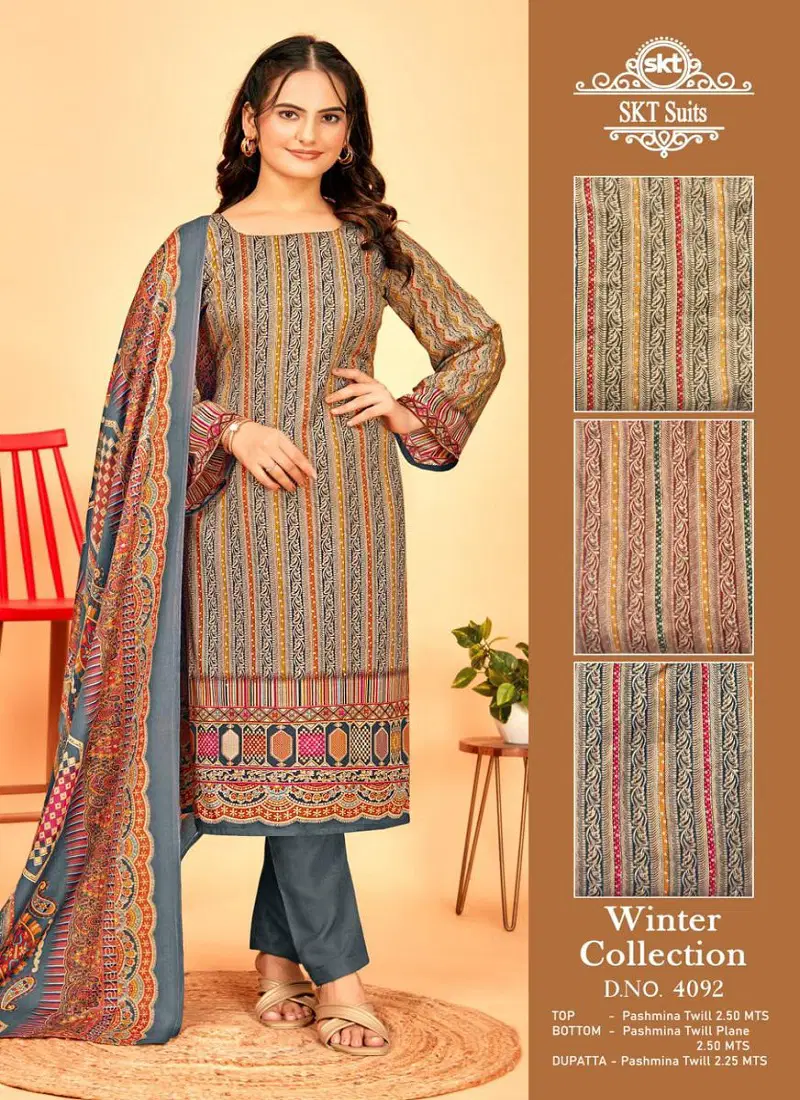 Winter Collection 4092 By Sk Pashmina Printed Dress Material Exporters In India Catalog