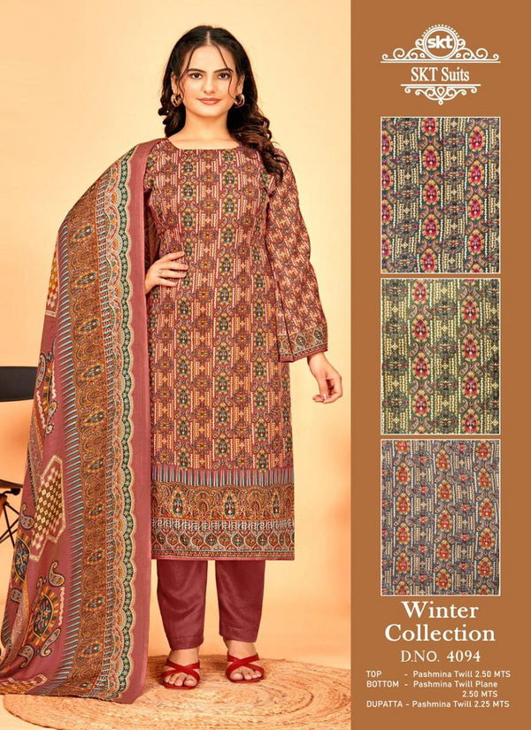 Winter Collection 4094 By Sk Pashmina Printed Dress Material Suppliers In India