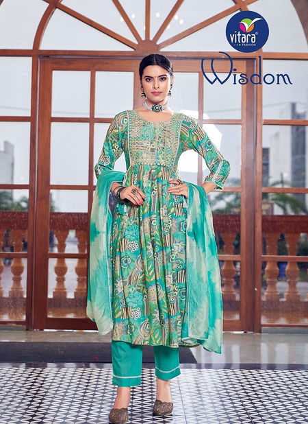 Wisdom By Vitara Rayon Embroidered Kurti With Bottom Dupatta Catalog