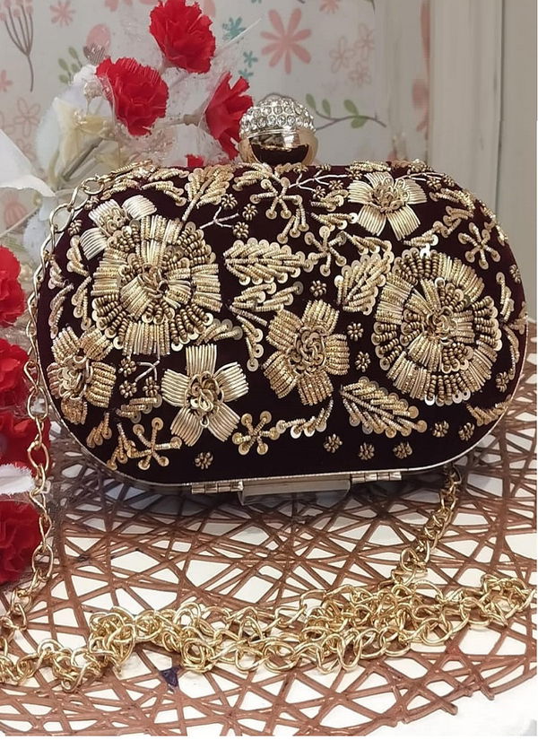 Womens Embroidery Design Round Oval Box Clutches Catalog
