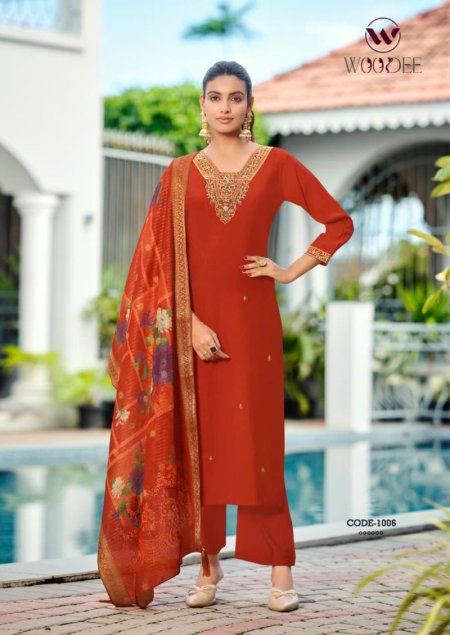 Devika By Woodee Viscose Roman Kurti With Bottom Dupatta