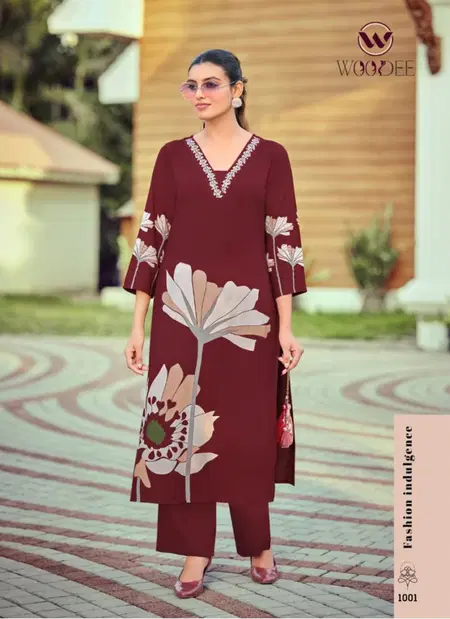 Harmeen By Woodee Rayon Printed Kurti With Bottom