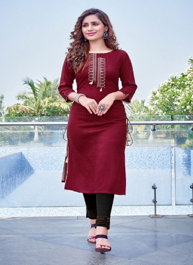 Wooglee Fashion Kesar Vol 4 Rayon Party Wear Weaving With Embroidery Hand Work Kurti With Pant Collection