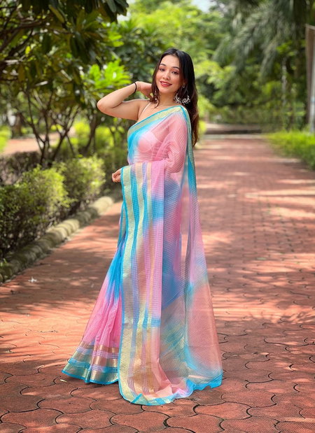 Wow Organza Kerala Checks Printed Sarees Exporters In India