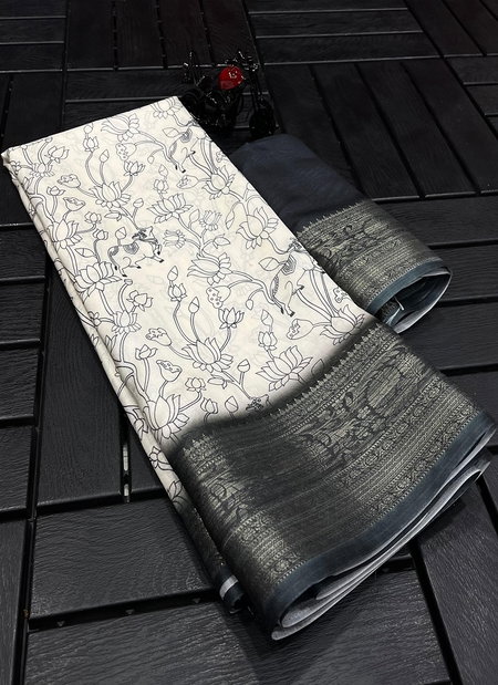 Wow White Dola Silk Qalamkari Printed Sarees Wholesale Shop In Surat