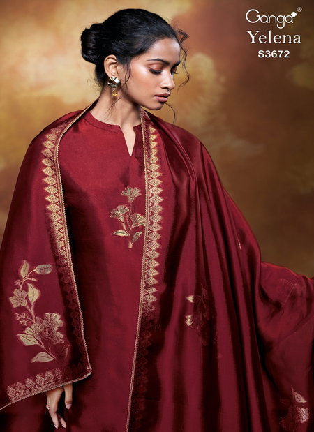 Yelena 3672 By Ganga Viscose Silk Printed Salwar Suit Exporters In India
