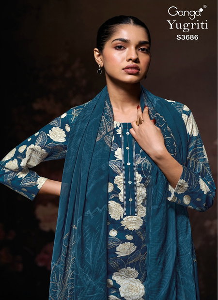 Yugriti 3686 By Ganga Cotton Printed Embroidery Online Salwar Suit Wholesale