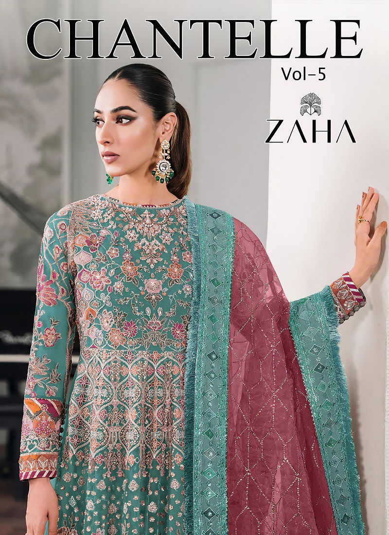 Zaha Chantelle Vol 5 E And F Butterfly Net Embroidery Pakistani Suits Wholesale Online
 Catalog