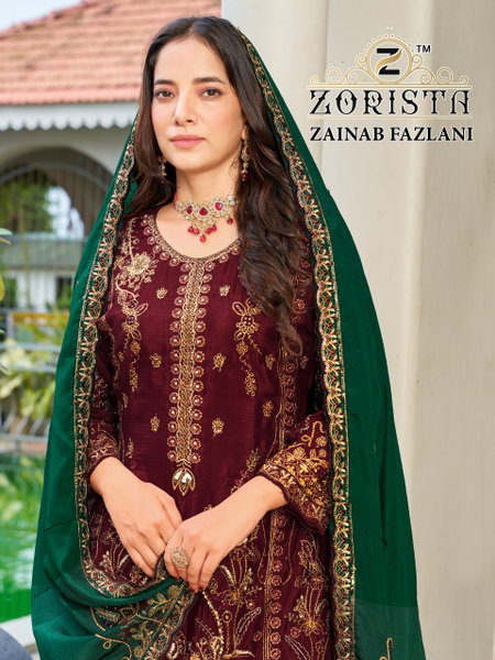 Zainab Fazlani By Zorista Chinnon Silk Plazzo Suits Exporters In India

