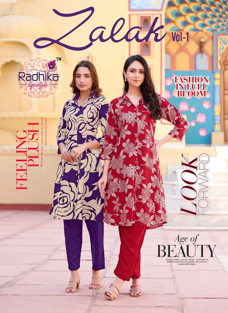 Zalak Vol 1 By Radhika Rayon Foil Printed Kurti With Bottom Wholesale Online