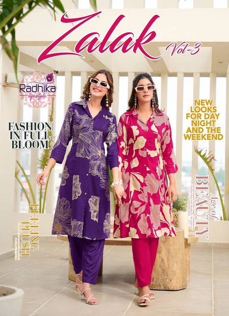 Zalak Vol 3 By Radhika Rayon Discharge Foil Printed Kurti With Bottom Exporters In India