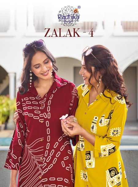 Zalak Vol 4 By Radhika Rayon Discharge Foil Printed Kurti With Bottom Suits