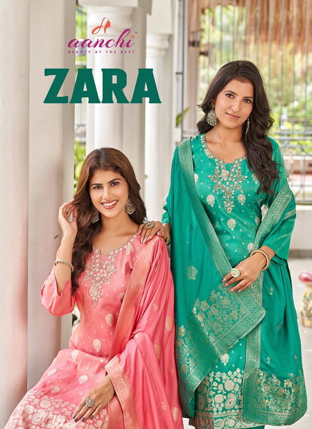 Zara By Aanchi Shimmer Jacquard Kurti With Bottom Dupatta Wholesale Online
