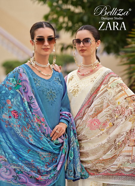 Zara By Belliza Roman Silk Embroidery Dress Material Exporters In India
