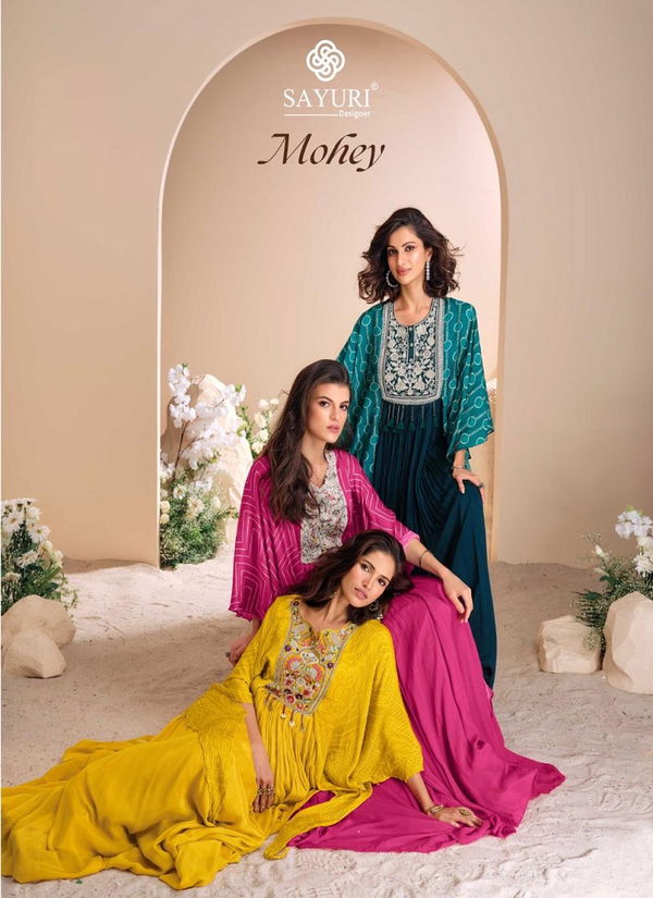 Mohey By Sayuri Designer Chinon Silk Embroidered Fancy Gown Wholesale In India