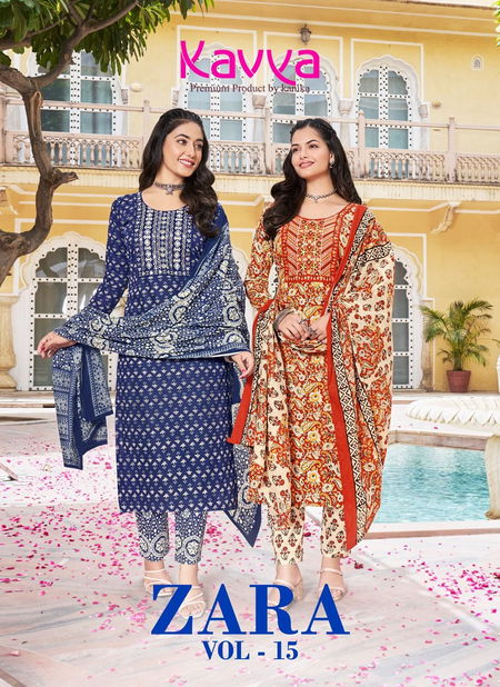 Zara Vol 15 By Kavya Cambric Cotton Embroidery Kurti With Bottom Dupatta Wholesale Online Catalog