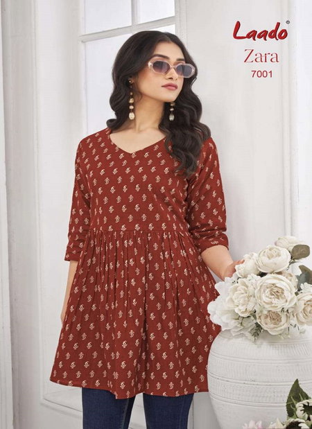 Zara Vol 7 By Laado Cotton Printed Surat Ladies Tunic Top Wholesale Market