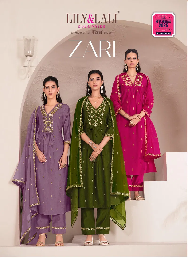 Zari by Lily and Lali Viscose Embroidered Kurti with Lining and Bottom Dupatta Catalog