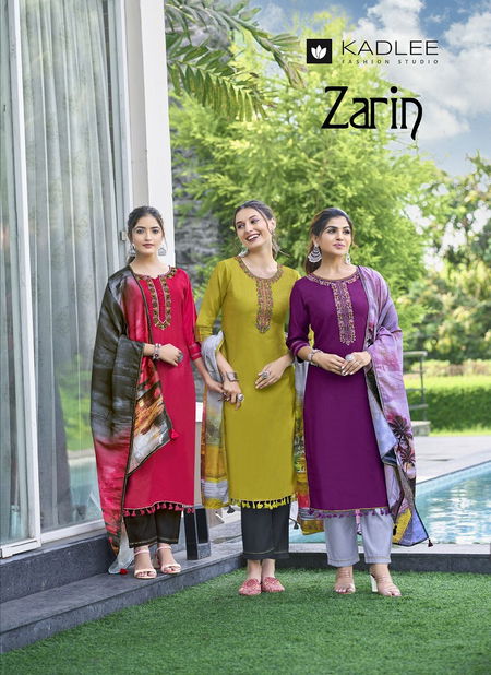 Zarin By kadlee Viscose Weaving Embroidery Kurti With Bottom Dupatta Wholesale Shop In Surat Catalog