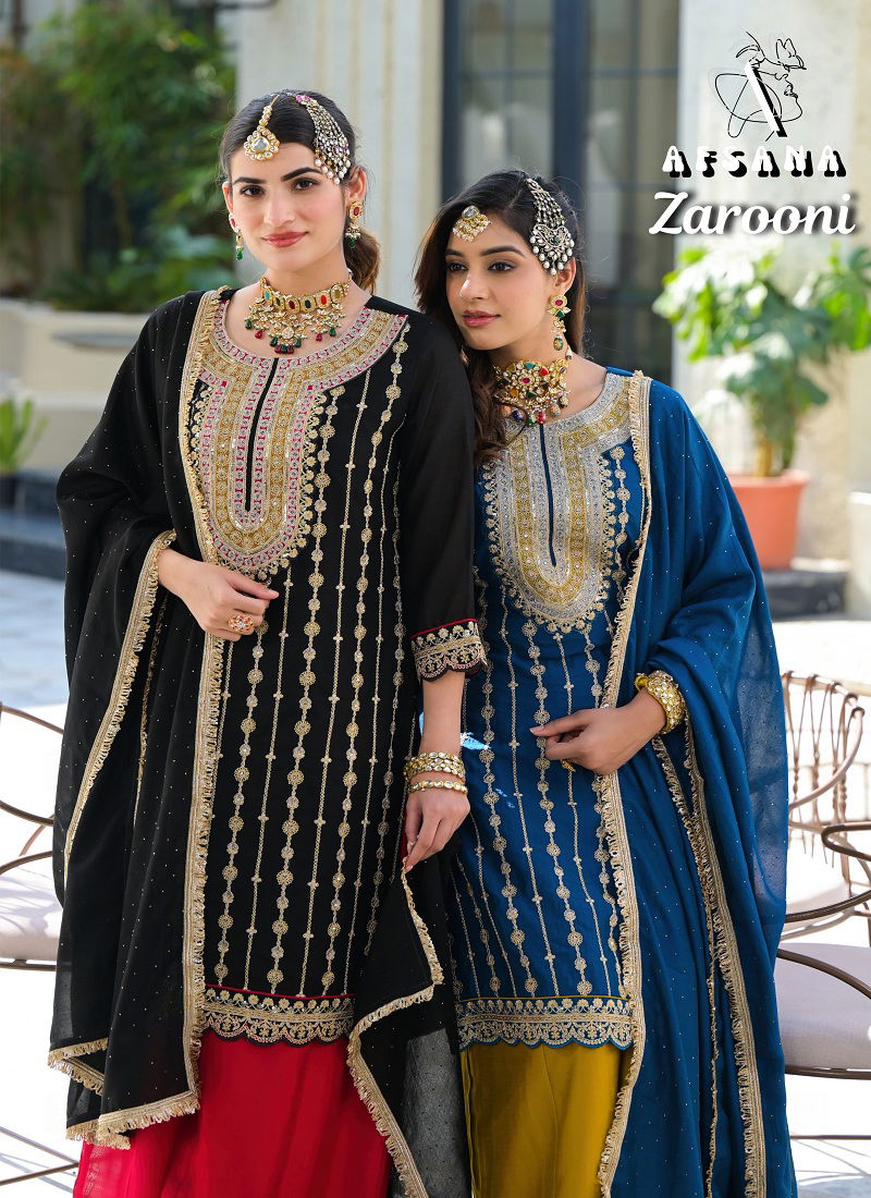 Zarooni By Afsana Blooming Vichitra Embroidery Readymade Suits Orders In India Catalog