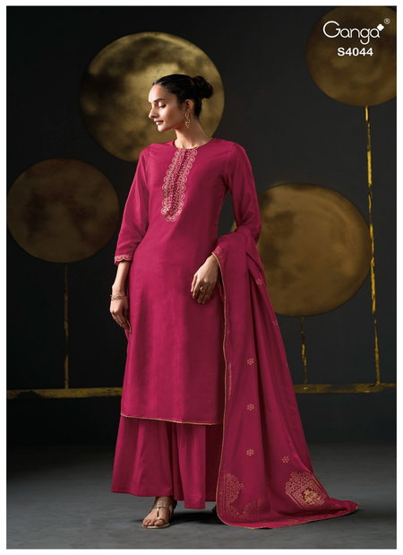 Zarqa 4044 By Ganga Russian Silk Designer Salwar Suits Wholesalers In Surat