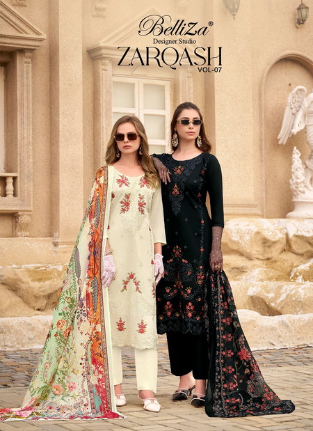 Zarqash Vol 7 By Belliza Cotton Embroidery Dress Material Wholesale Shop In Surat
