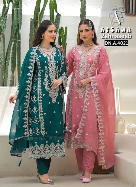 Zehnaseeb By Afsana Organza Embroidery Readymade Suit Exporters In India